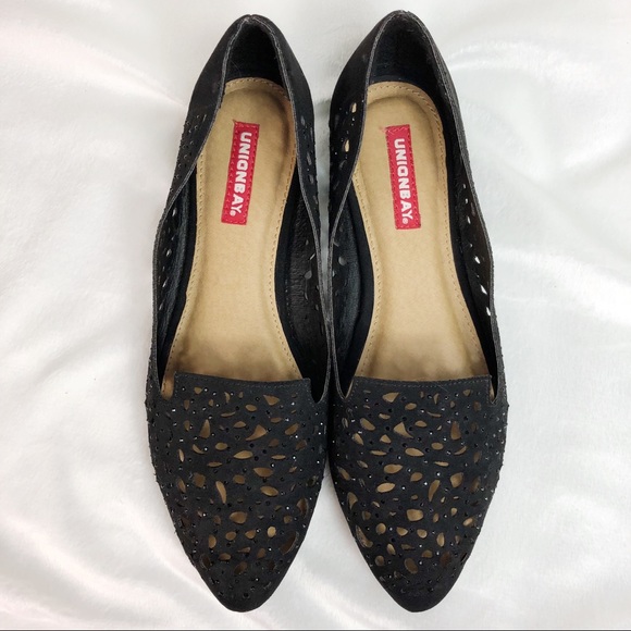 OkUnionbay Laser Cut Black Flats - Picture 1 of 8